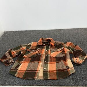 Casual Plaid Button-Down Shirt - Orange, Green, Brown